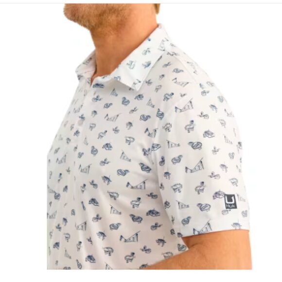 Huk Printed Pursuit Performance Sun Protection Fishing Outdoor Comfortable Polo - Picture 1 of 8